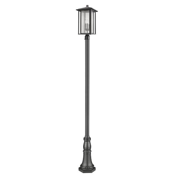 Aspen 3 Light Outdoor Post Mounted Fixture, Black And Clear Seedy